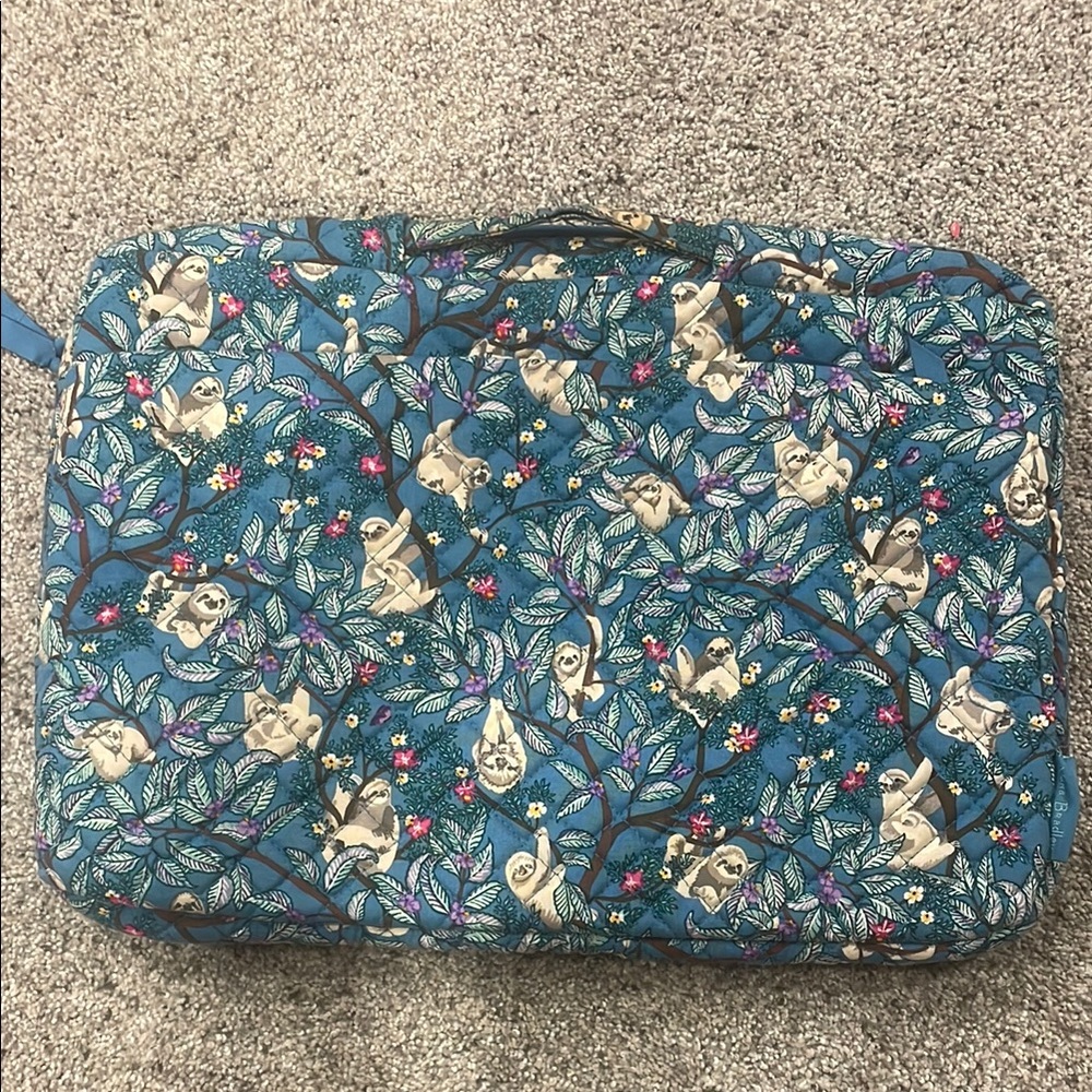 Vera Bradley Blue Quilted Sloth Print laptop Bag-hidden handle
